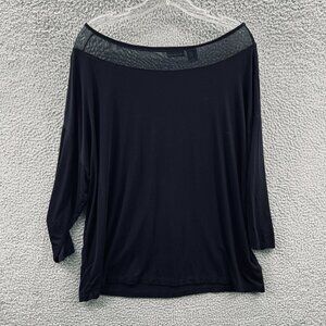 Tahari Women Top 1X Black 3/4 Sleeve Pullover‎ Off the Shoulder Shirt Stretch